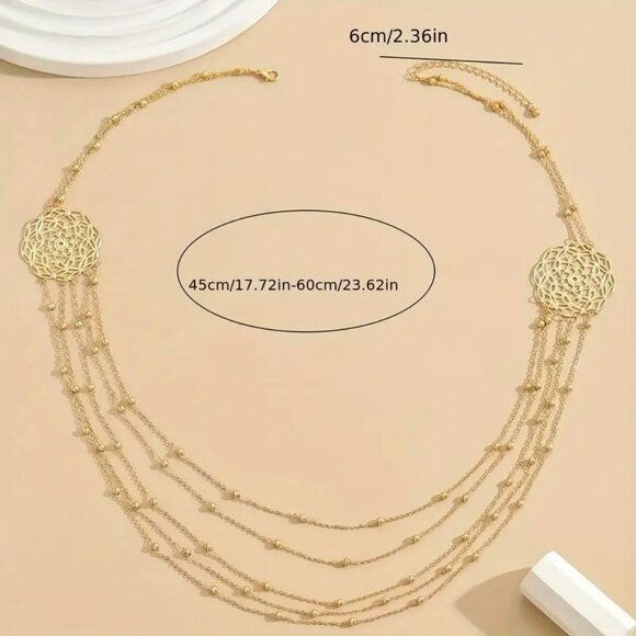 Necklace Layered Mandala Beads Gold Glam Trendy Elegant Boho Sexy Stylish Unique - Picture 3 of 3